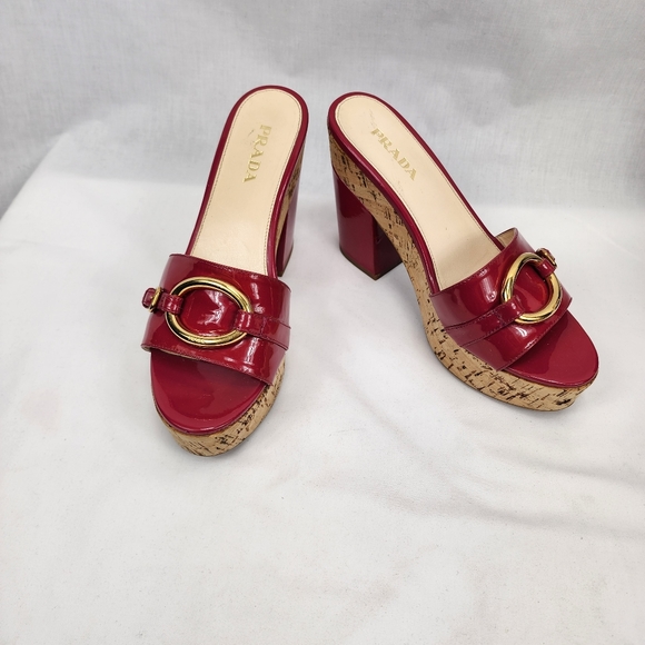Prada Patent Leather Cork Platform Heels Women's Prada Size 39 US 9 - Picture 2 of 12